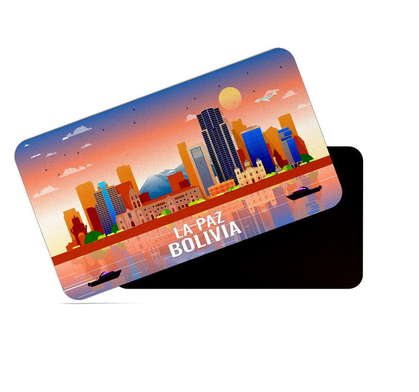 dhcrafts Rectangular Rubber Fridge Magnet / Magnetic Card Multicolor Bolivia Lapaz Design Pack of 1 (8.6cm x 5.4cm)